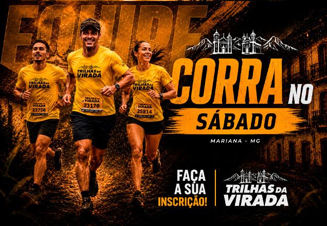 Equipe de três corredores com a camiseta da Trilhas da Virada no sábado